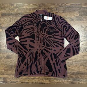 Kaktus NWT Beaded Full Zip Sweater Size L Black Brown Artsy Abstract Preppy